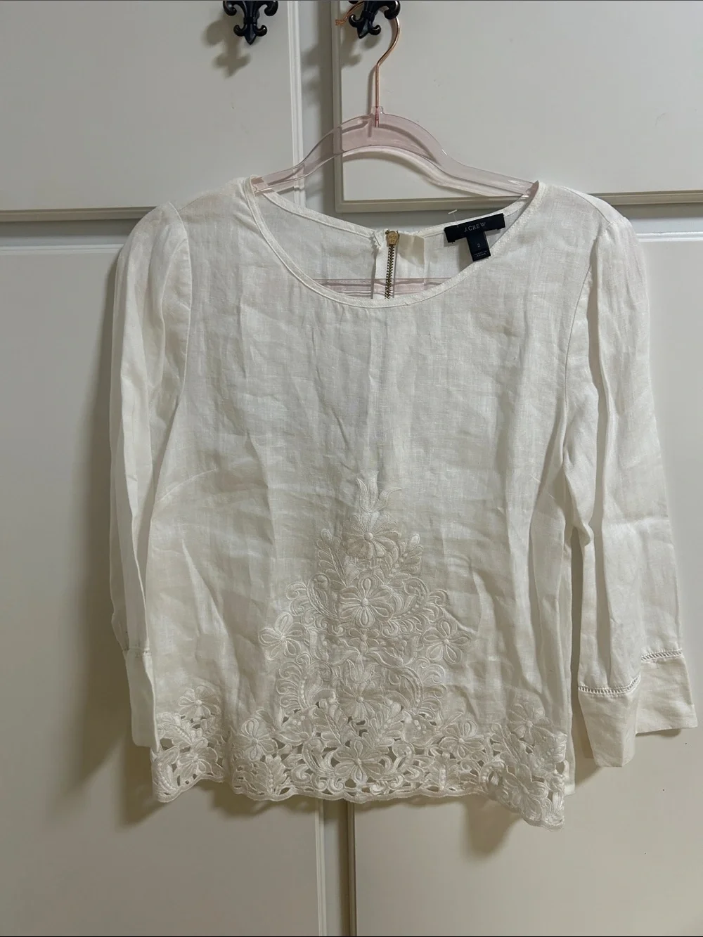 J. Crew White Embroidered Linen Blouse 2